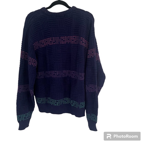 Medium Vintage Sweater Colours by Alexander Julian Navy Pink Green & Purple - Picture 2 of 5